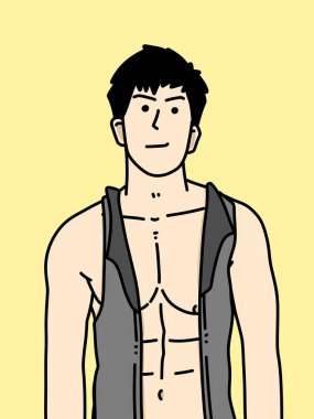 Sarı arka planda sevimli bir adam çizgi filmi