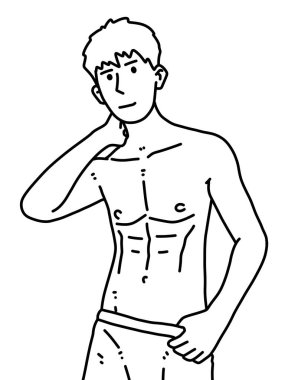 Siyah ve beyaz renkli yakışıklı adam çizgi filmi.