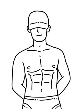 Siyah ve beyaz renkli yakışıklı adam çizgi filmi.