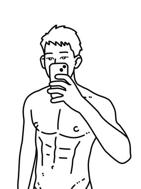 Siyah ve beyaz renkli yakışıklı adam çizgi filmi.