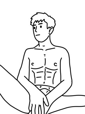 Siyah ve beyaz renkli yakışıklı adam çizgi filmi.