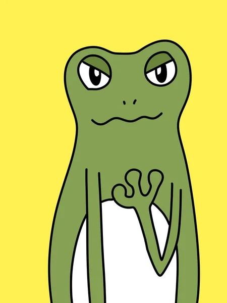 黄色の背景にかわいいカエルの漫画 — ストック写真