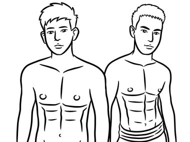 Siyah ve beyaz renkli yakışıklı adam çizgi filmi.