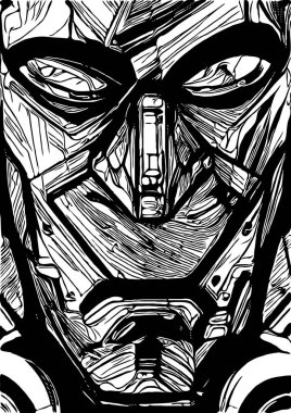 Robot suratlı siyah beyaz çizgi film