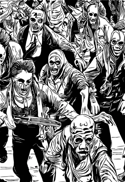 Blanco Negro Dibujos Animados Zombies — Foto de Stock