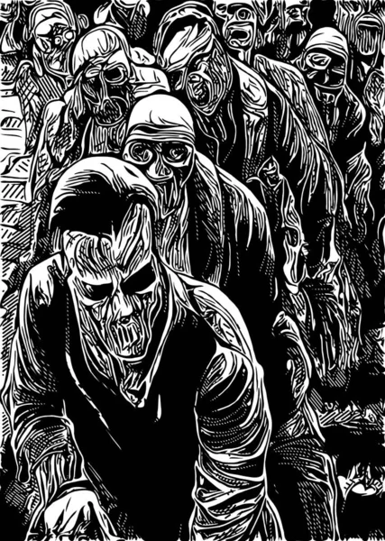 Schwarz Weiß Karikatur Von Zombies — Stockfoto