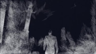 Ölü topraklardaki siyah beyaz adam.