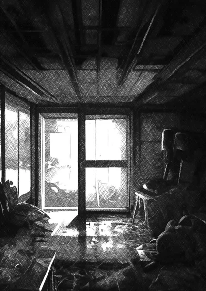 Terk Edilmiş Odanın Siyah Beyazı — Stok fotoğraf