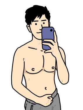 Beyaz arka planda sevimli bir adam çizgi filmi