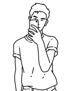 Siyah ve beyaz renkli yakışıklı adam çizgi filmi.