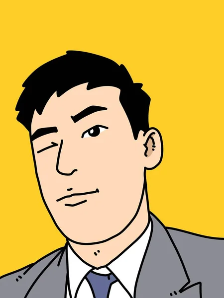 Niedlicher Mann Karikatur Auf Gelbem Hintergrund — Stockfoto