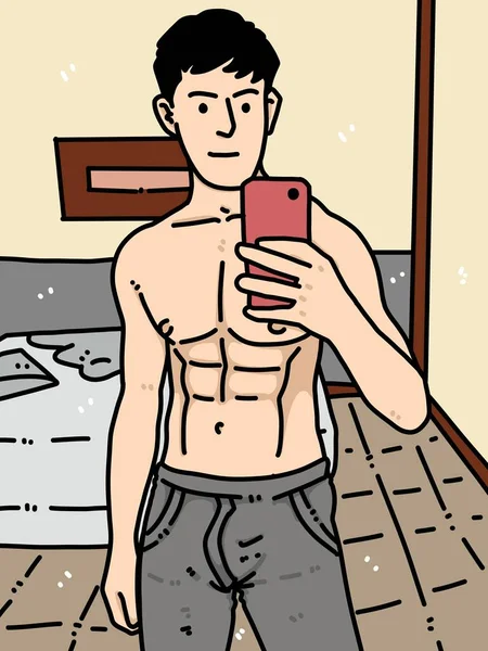 寝室でかわいい男漫画 — ストック写真