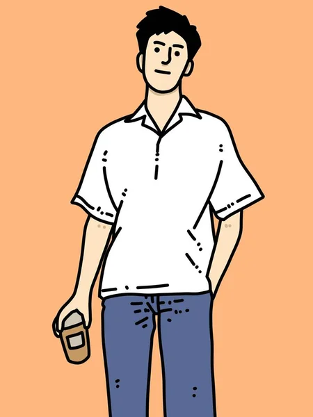 Cute Man Cartoon Orange Background — Stock Photo, Image