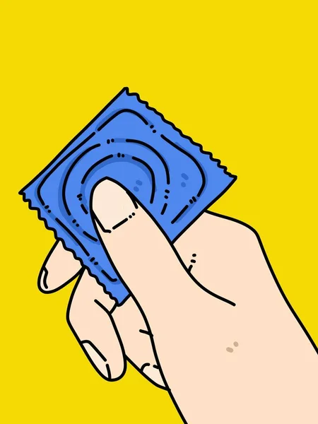 Kondomtasche Auf Mann Hand Karikatur — Stockfoto