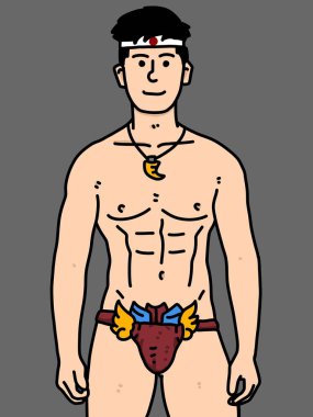 Gri arka planda sevimli bir adam çizgi filmi