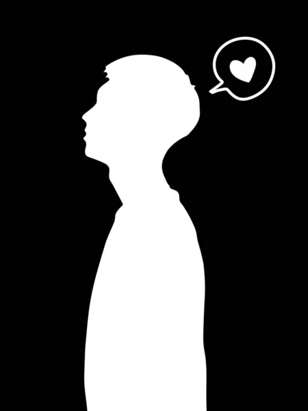 Silhouette Eines Mannes Mit Herz Auf Schwarzem Hintergrund — Stockfoto