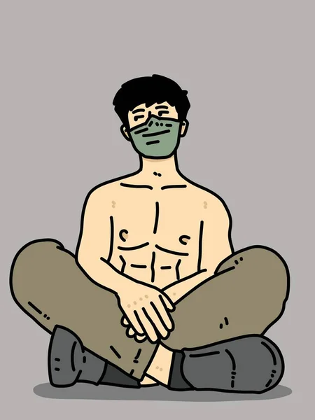 Roztomilý Muž Karikatura Šedém Pozadí — Stock fotografie