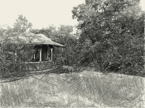 村里的老房子黑白分明的 — 图库照片