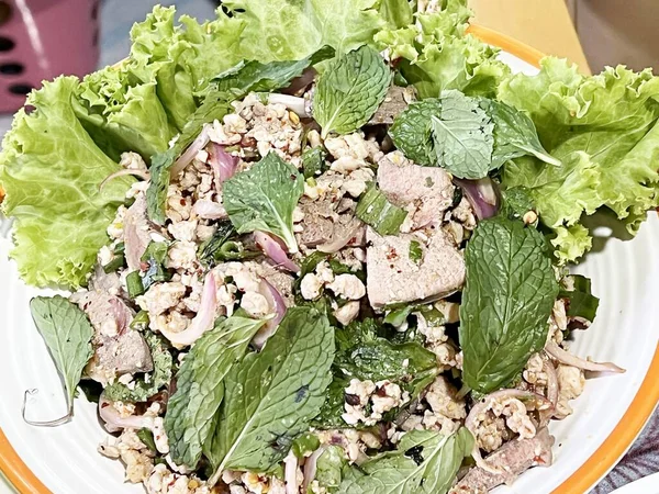 Тайская Еда Larb Moo Свинина Приготовленная Тайском Стиле — стоковое фото