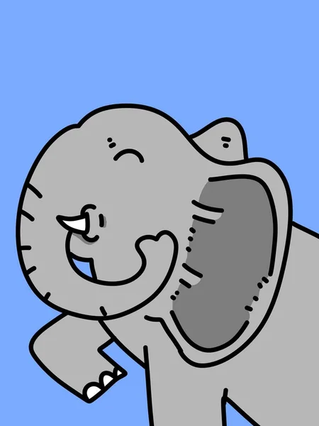 蓝色背景的可爱大象卡通片 — 图库照片