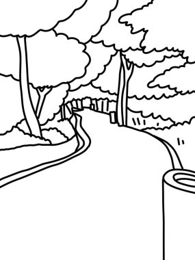 Renklendirme için çizgi film orman manzarası çizimi