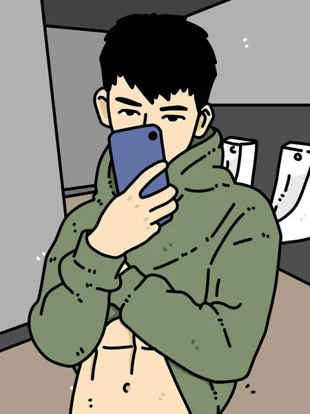 厕所里可爱的男人漫画 — 图库照片