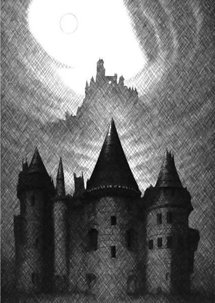 Black White Dark Castle Background — Stock Photo, Image