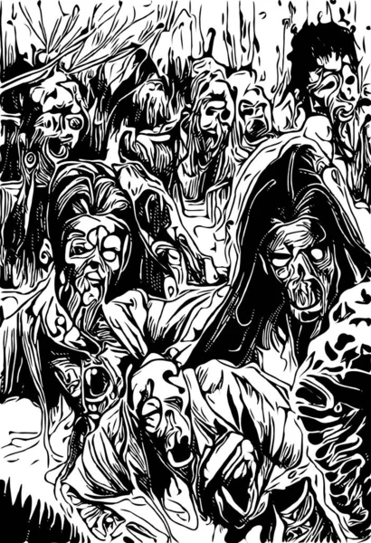 Blanco Negro Dibujos Animados Zombies —  Fotos de Stock