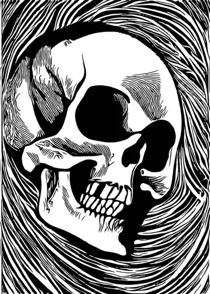 black and white of skull cartoon