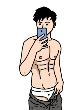 Beyaz arka planda sevimli bir adam çizgi filmi