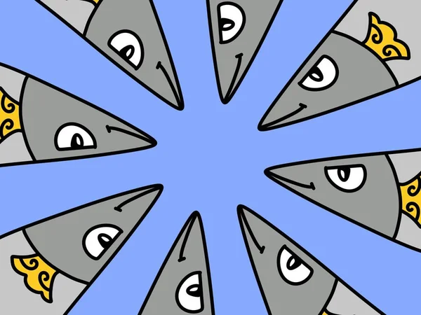 Mavi Arka Planda Şirin Balık Karikatürü — Stok fotoğraf