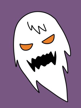 Mor arka planda sevimli hayalet karikatürü