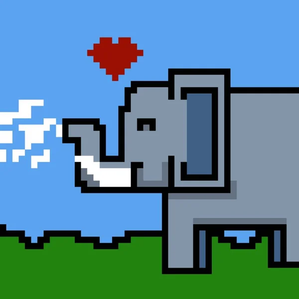 Pixel Művészet Aranyos Elefánt Rajzfilm — Stock Fotó