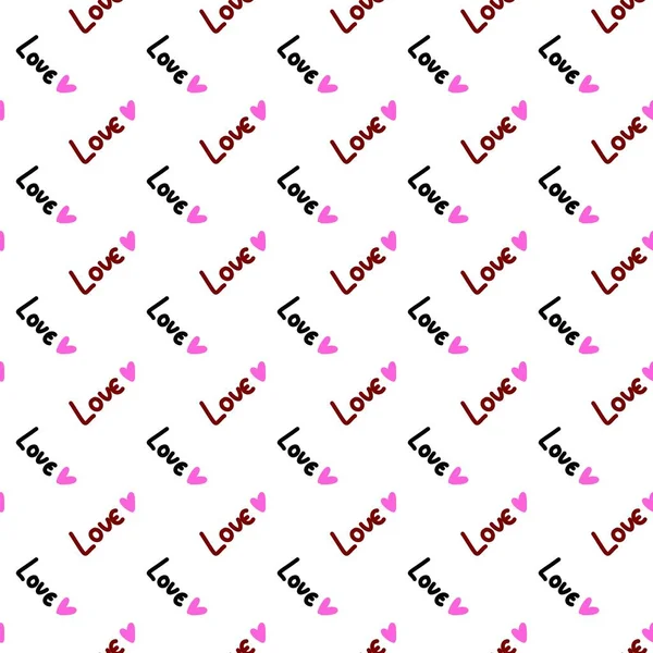 Nahtlose Muster Von Text Liebe Und Herzen Hintergrund — Stockfoto