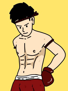 Sarı arka planda sevimli bir adam çizgi filmi