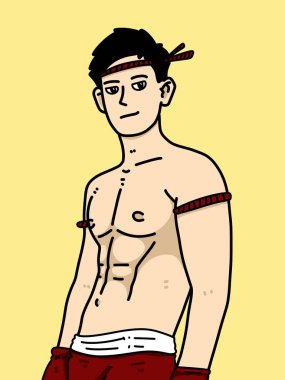 Sarı arka planda sevimli bir adam çizgi filmi