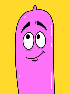 Sarı arka planda sevimli prezervatif karikatürü