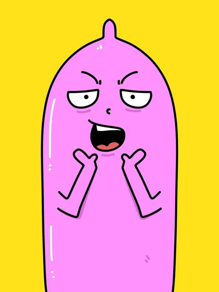 Cute Condom Cartoon Yellow Background — Φωτογραφία Αρχείου