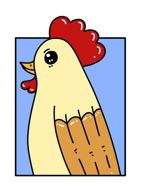 Niedlichen Huhn Karikatur Auf Blauem Hintergrund — Stockfoto