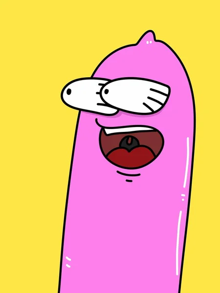 Cute Condom Cartoon Yellow Background — Stock fotografie
