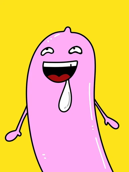 Cute Condom Cartoon Yellow Background — Fotografia de Stock