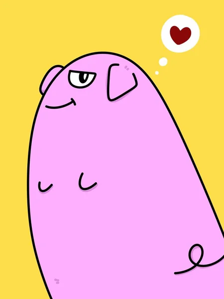 Cute Pig Cartoon Yellow Background — 图库照片