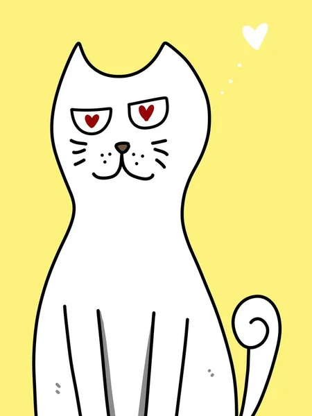 Bonito Gato Desenhos Animados Fundo Amarelo — Fotografia de Stock