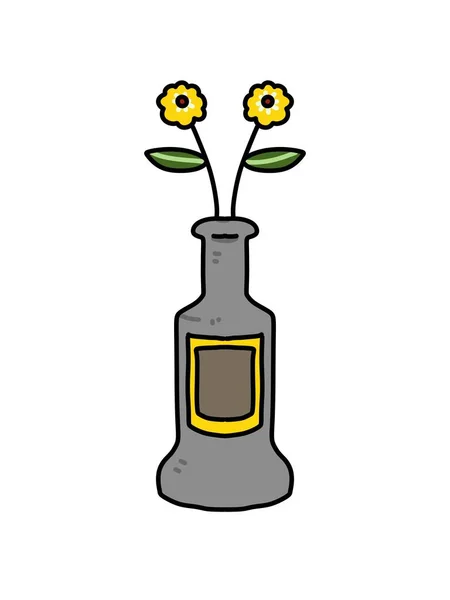 Απεικόνιση Του Λουλούδι Κινουμένων Σχεδίων Και Μπουκάλι — Φωτογραφία Αρχείου