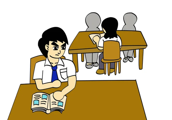 Illustration Group Students Sitting Desk — Stockfoto