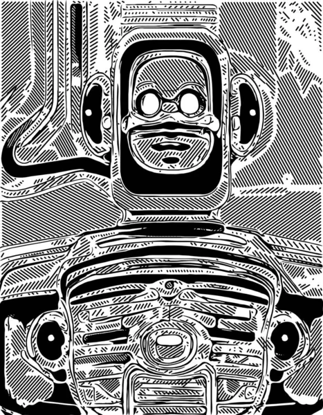 Noir Blanc Dessin Animé Robot — Photo