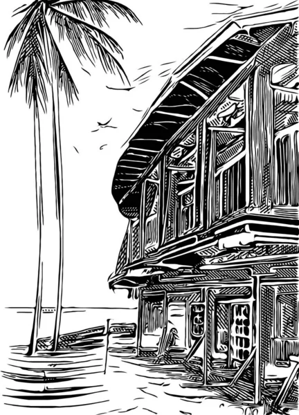 stock image black and white of home near the beach