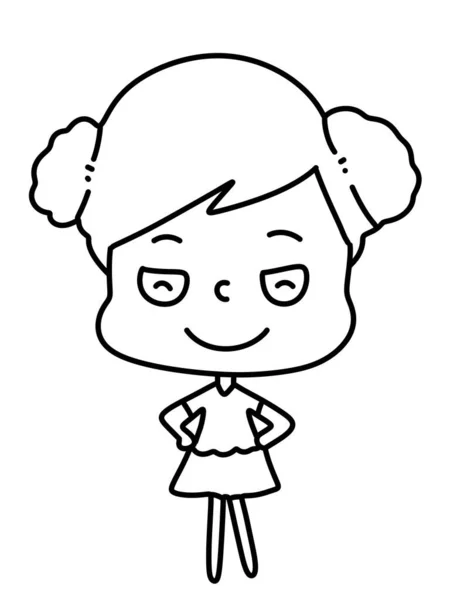 black and white of cute woman cartoon for coloring