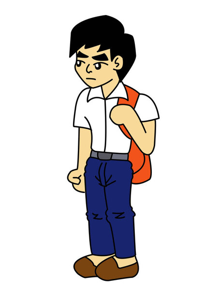 cartoon boy with a beard and a backpack