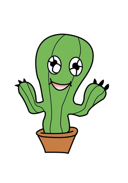 Cute Cactus Cartoon White Background — Stockfoto